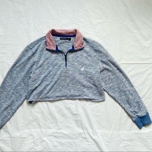 Nautica Raw Hem Crop Quarter Zip Sweatshirt